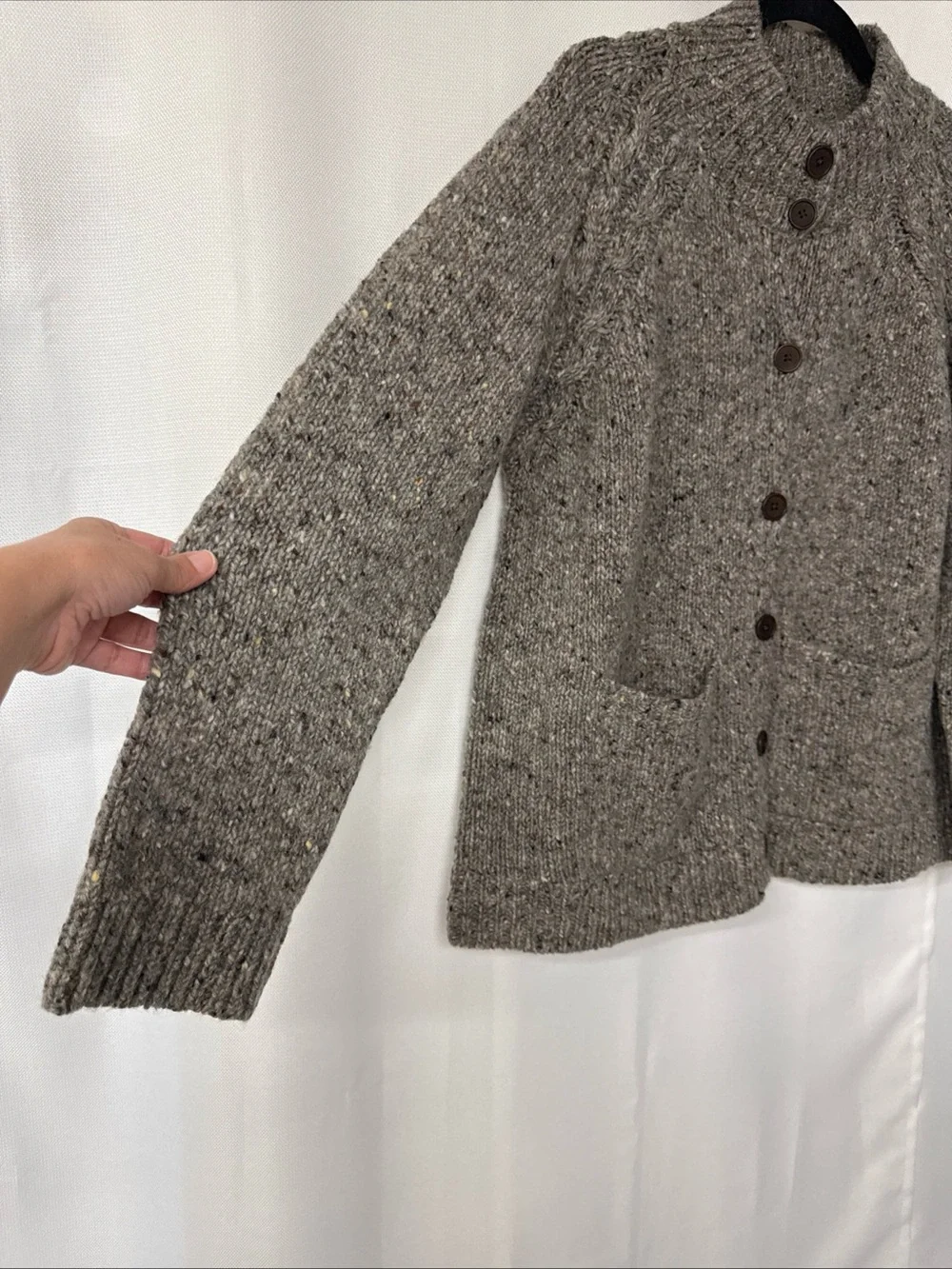 Celtic & Co. Donegal Funnel Neck Cardigan Jumper ‎ Sweater Sz M 100% Wool Gray